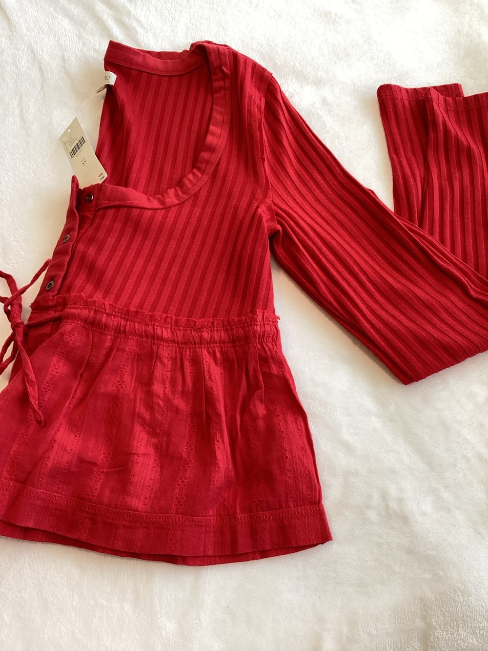Anthropologie Ribbed Long Sleeve Shirt Pilcro Scoop Neck Cropped New XS Red - Picture 2 of 11